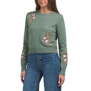 NANCY YANG Green Floral Sweater